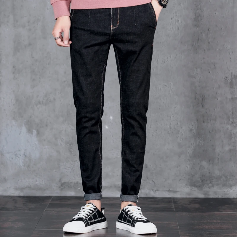 28 36 цвет: черный синий Для мужчин джинсы 2018 Новый s одежда Slim Fit брюки стрейч