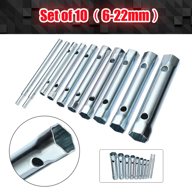 6PC/10PC 8-19mm 6-22mm Metric Tubular Box Wrench Set Tube Bar Spark-Plug Spanner Steel Double Ended  for Automotive Plumb Repair