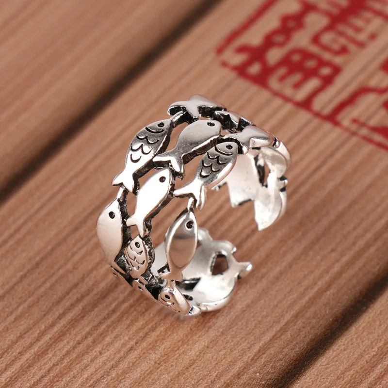 

Vintage Big 925 Sterling Silver Multilayer Fish Rings For Women Statement Jewelry Wedding Ring anillos anelli joyas de plata 925