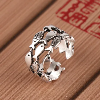 Vintage Big Silver Color Multilayer Fish Rings For Women Statement Jewelry Wedding Ring anillos anelli