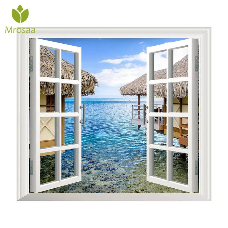 

Mrosaa hot 3D Artificial Window View Diy Wall Stickers Sea View Room Home Decor Decal Poster Background Wallpaper Best quality