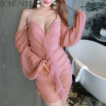 Bonitakinis с длинным рукавом сплошной сетки купальный костюм тонкий Раффлед тариф Лолита консервативный пляжный солнцезащитный купальник утолщенная подкладка