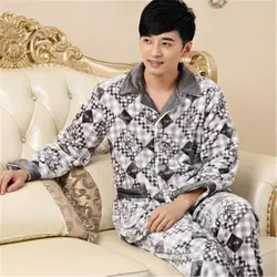 Pijama Hombre зимние утепленные мужские пижамные комплекты пижамы мужской Flannel sleep set коралловый флис Lounge