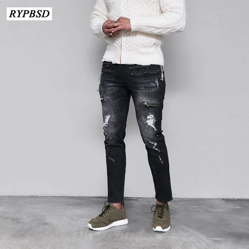 Ripped Biker Jeans Men Denim Skinny Jeans Men Black Hip Hop Jeans Hombre Slim Fit Fashion Casual Straight Jeans Male