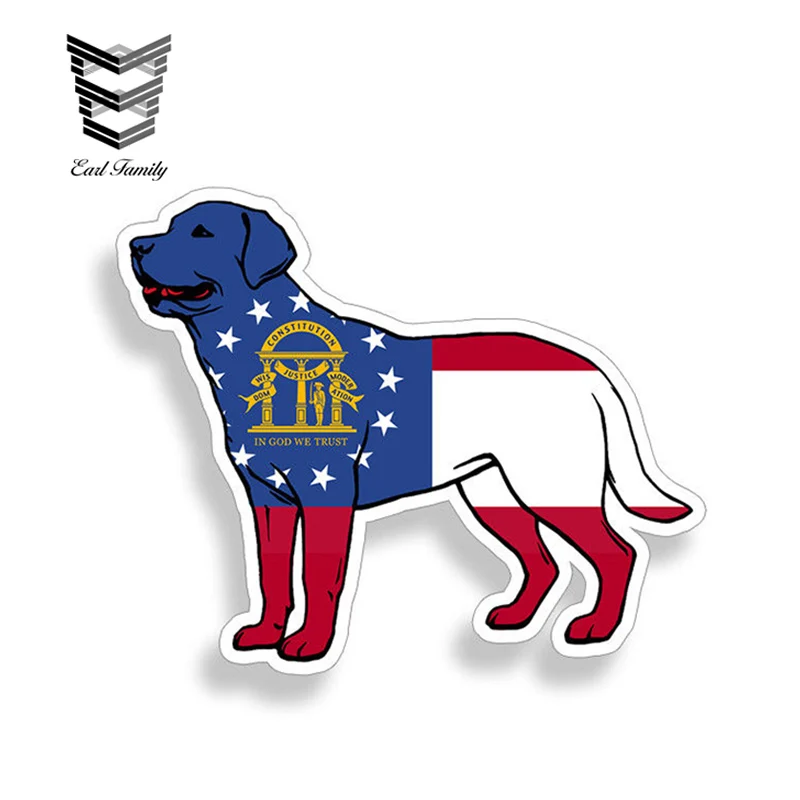 

EARLFAMILY 13cm x 10.8cm Georgia Labrador Lab Dog Sticker GA State Flag Window Decal Cooler Cup K9 US Car Styling Vinyl Decal