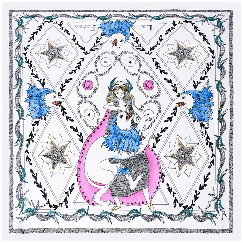 POBING 100% Silk Scarf Woman New Design Print Square Scarves Luxury Brand Bandanas Hair Chiffon Foulards Lady Headband 70cm*70cm