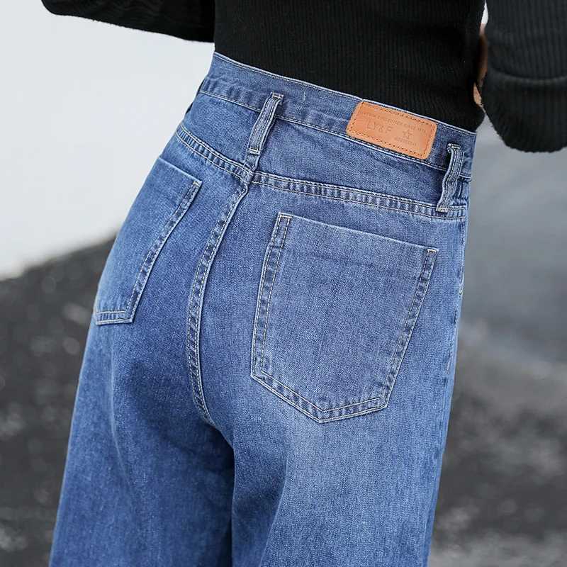 Women Wide Leg Loose Denim Blue Jeans Pant 2018 Female Long Trousers High Waist Chic Female Pants Mom Jeans Korean Style Stretch