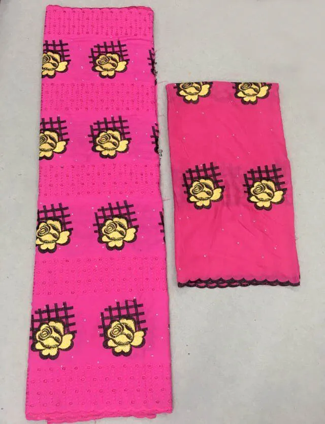 

2019 Latest style fuchsia 5+2yards African Swiss Voile Lace Nigerian Lace Fabrics High Quality Embroidered Cotton Lace Fabric