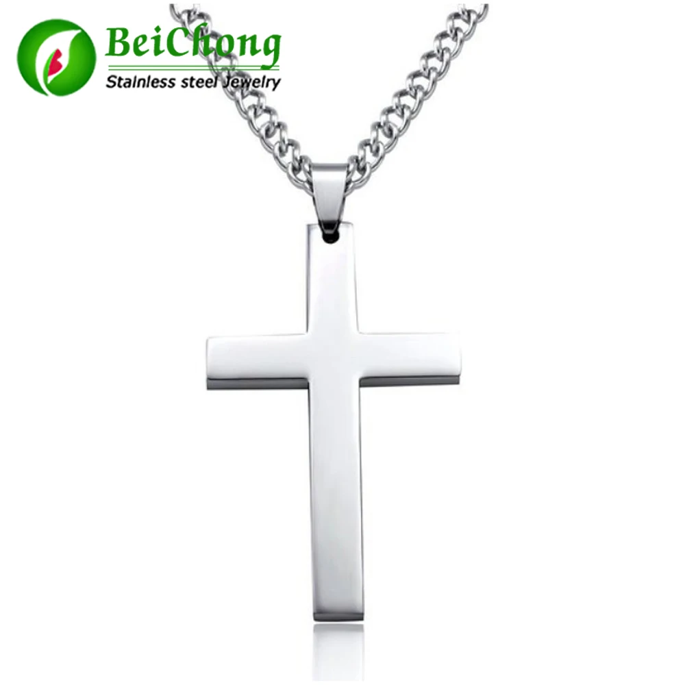 Mens Cross Pendant Necklace Stainless Steel Link Chain Necklace