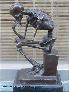 

Art Bronze sculpture home decora Western Bronze Marble Art Statue Skull human SKELETON THINKER Copper sculpture home decoration