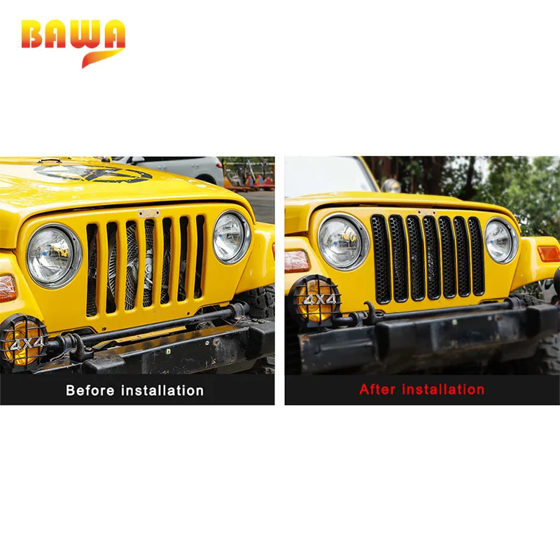 BAWA сотовая сетка передняя решетка набор вставок для Jeep Wrangler TJ 1997-2006 ABS автомобильные наклейки аксессуары