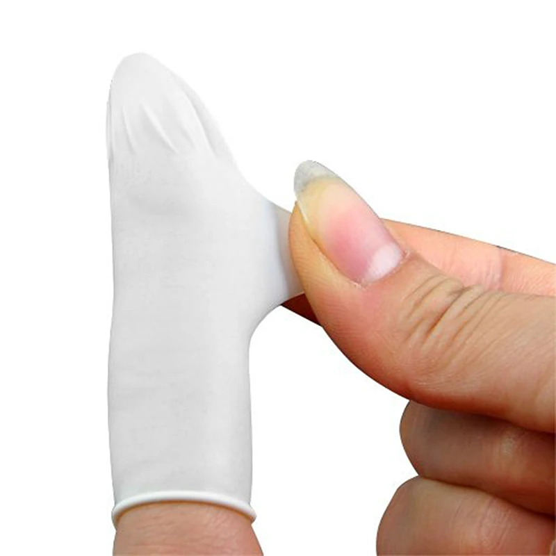 100 шт пальчиковые кроватки для ногтей латексная защита для кончиков пальцев маленькие резиновые перчатки практичные одноразовые антистатические HJL2017 - Цвет: Белый