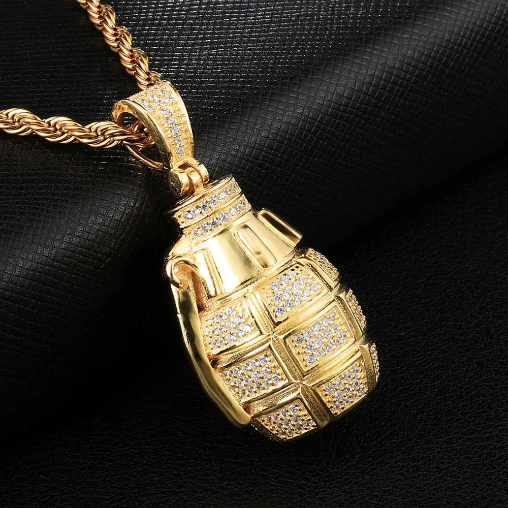 Хип хоп ледяной Bling кубический цирконий CZ гранат бомба ожерелье и кулон для