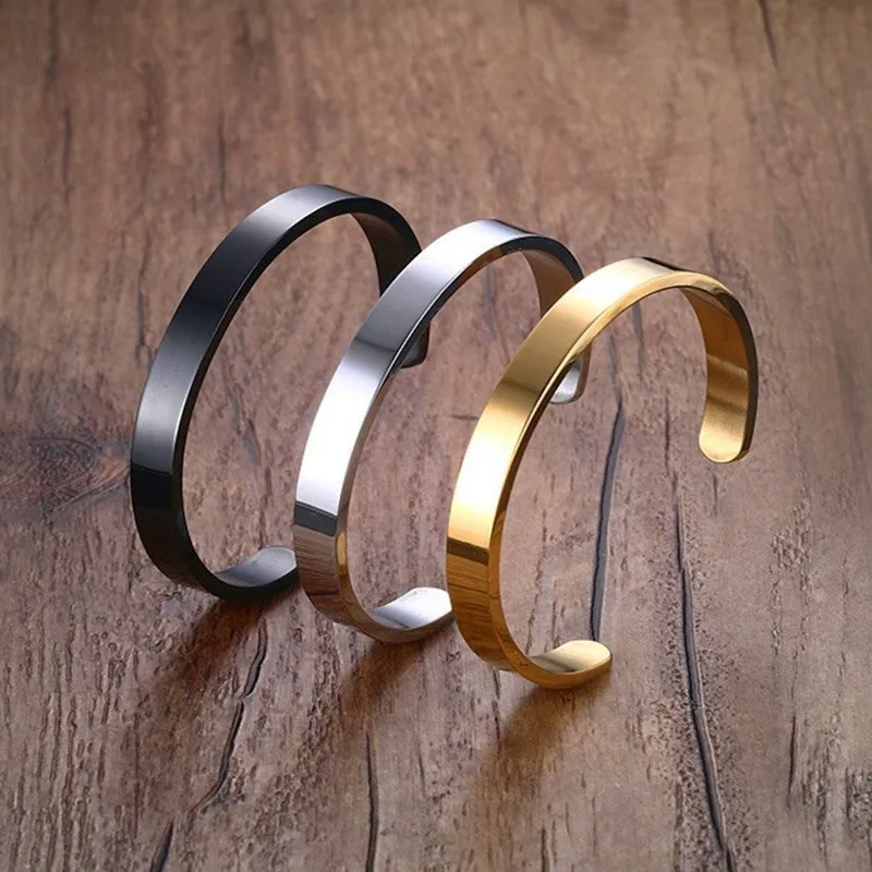 Vnox браслет, Индивидуальные ювелирные изделия, гравировка, нержавеющая сталь, 6 мм, 8 мм, мужские ювелирные изделия, манжета золотого цвета, персонализированный Открытый браслет