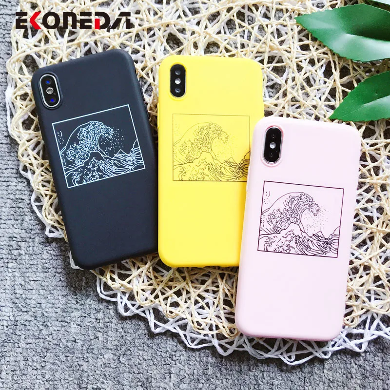 

EKONEDA Great Wave off Kanagawa Case For iPhone 7 Plus 6 6S 8 Plus Case Silicone Soft Back Cover For iPhone X XS Max XR Case