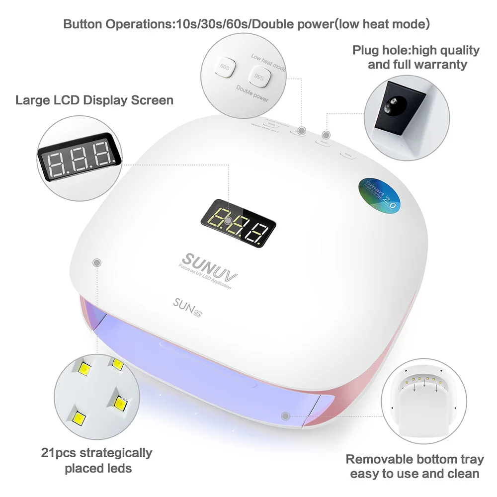 SUNUV SUN4S лампа для ногтей 48 Вт УФ светодиодный Сушилка отверждения гелей лак с