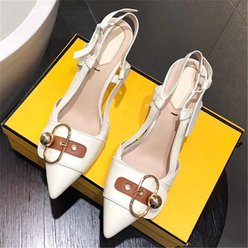 

Zapatillas mujer spring summer thin high heels belt buckle luxury sandals pointy toe metal female lady pumps mary jane scarpin