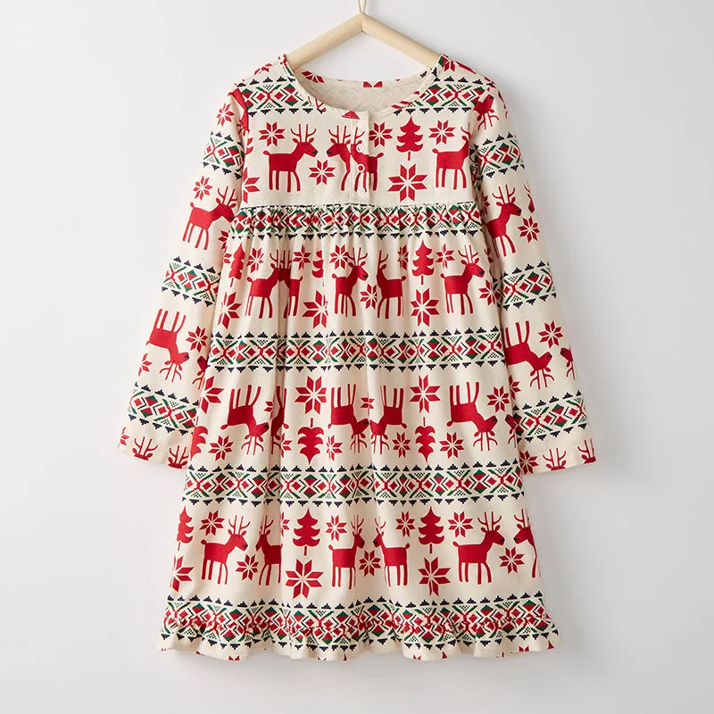 

Little maven 2-7Years 2018 Autumn New Baby elegant Dress With reindeer For Girl Children's Kids Girls Long Sleeve Dress Vestidos