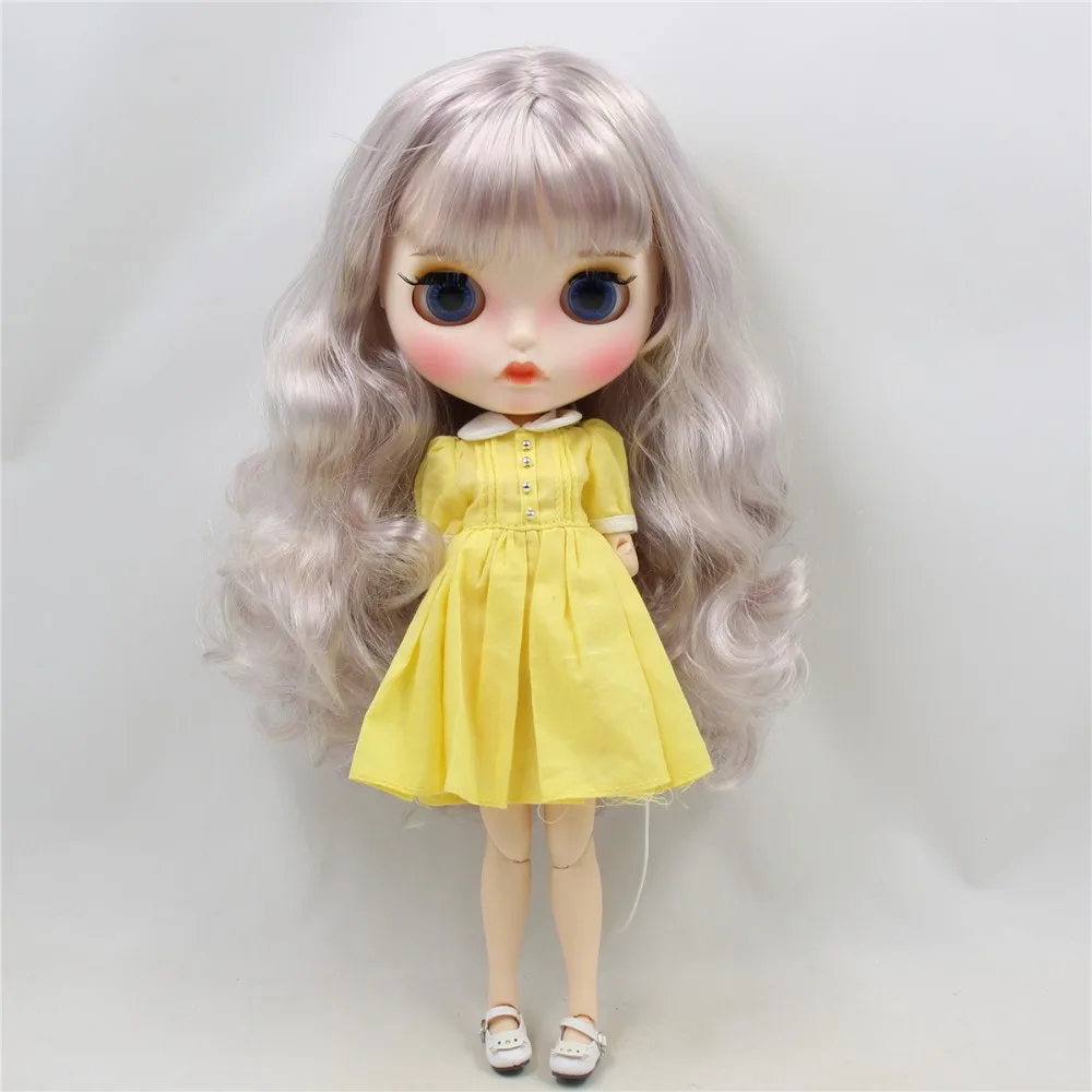 Ледяная фабрика blyth кукла 1/6 bjd белая кожа сустава тела фиолетовый микс серебряные волосы, новое матовое лицо резные губы с бровями BL1049/288