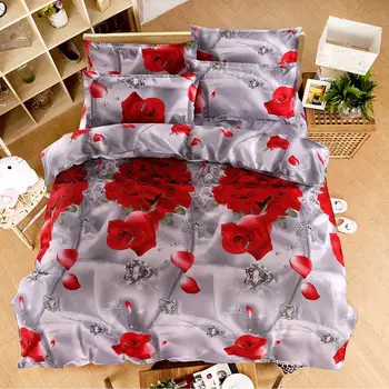 

4 pcs Rose Bedding Set Romantic Duvet Cover Floral Bed Linen Double Bed Sheet Comforter Quilt Bedspread Queen Size