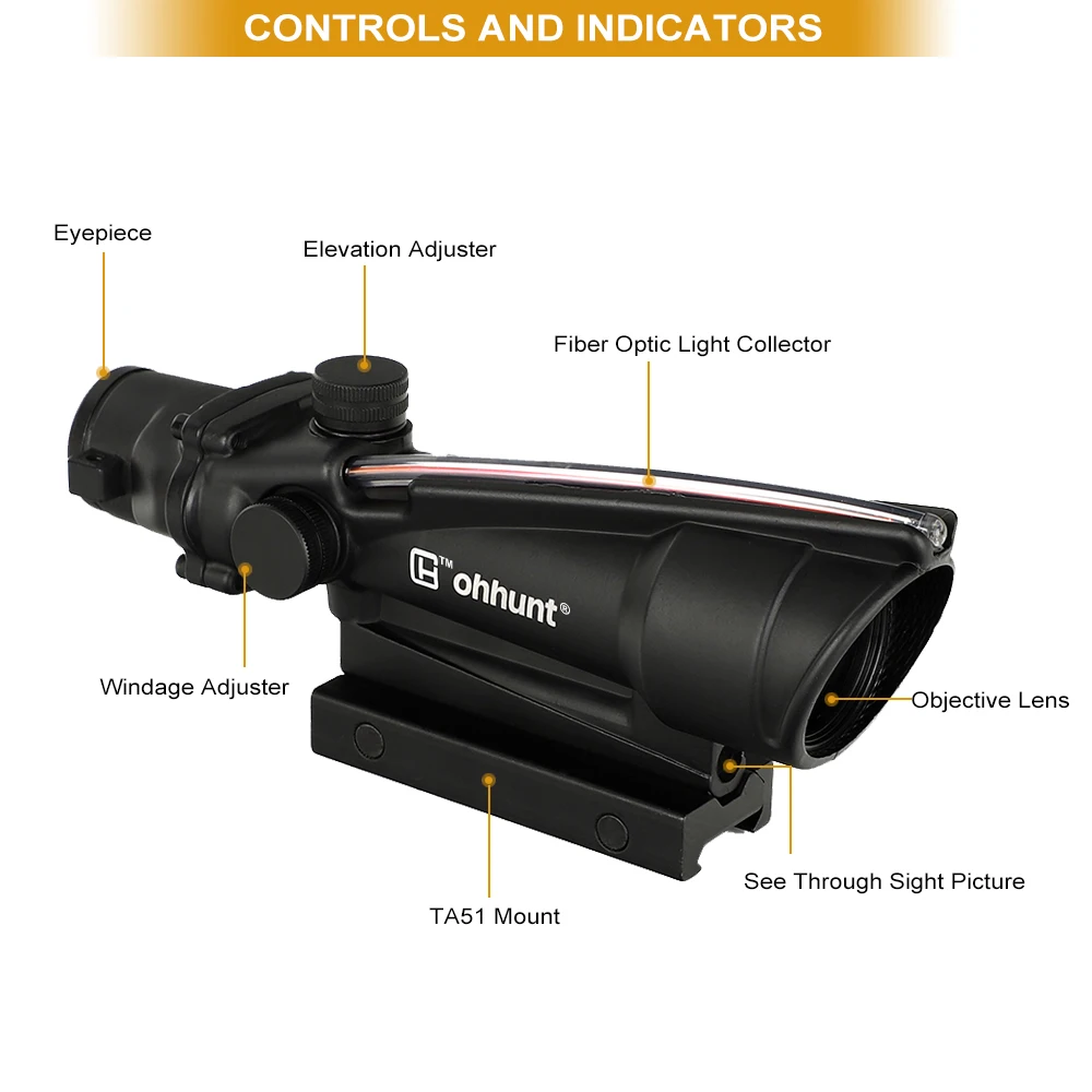 Ohhunt 5x35 ACOG Стиль Тактический прицел Настоящее волокно красный или зеленый стекло травленая сетка оптика прицелы Охота оптические прицелы