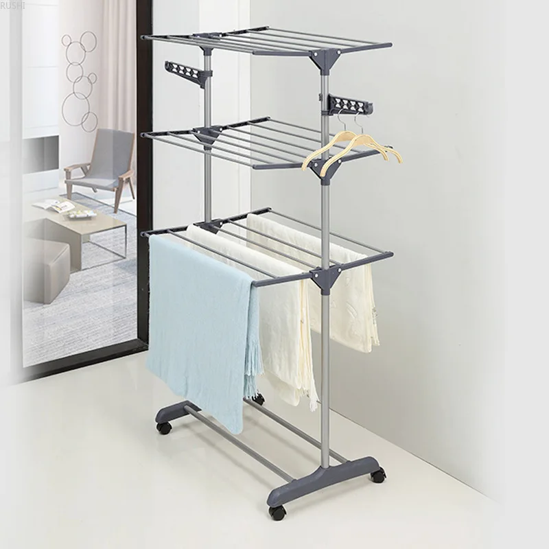 

Simple home floor drying rack multi-layer folding airfoil drying rack new drying rack Folding Movable Bath Towel