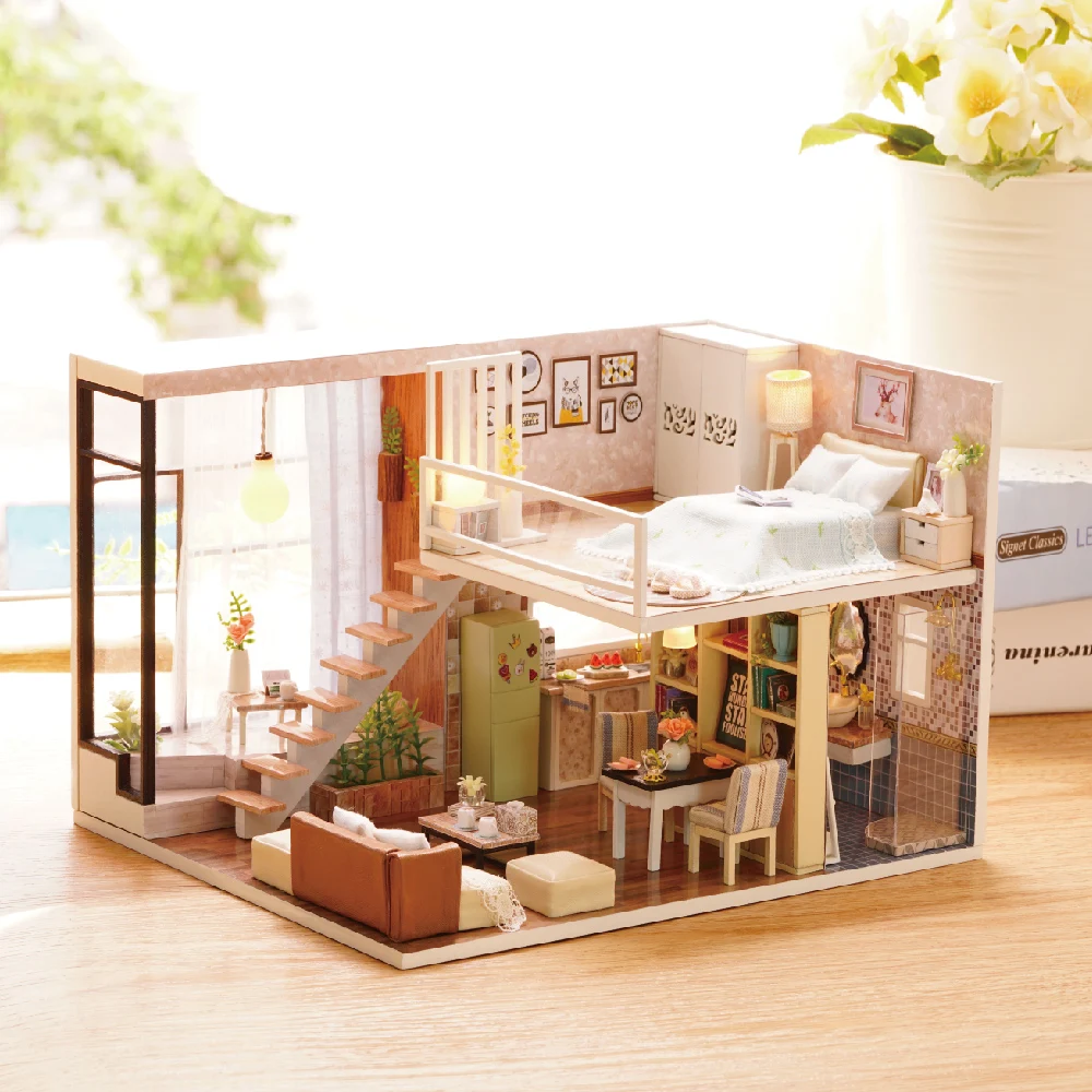 

diy Doll House Wooden Diy Furniture Dust Cover Kit Box 3d Puzzle Assemble Diy House Diy Craft Toys For Girl & Craft