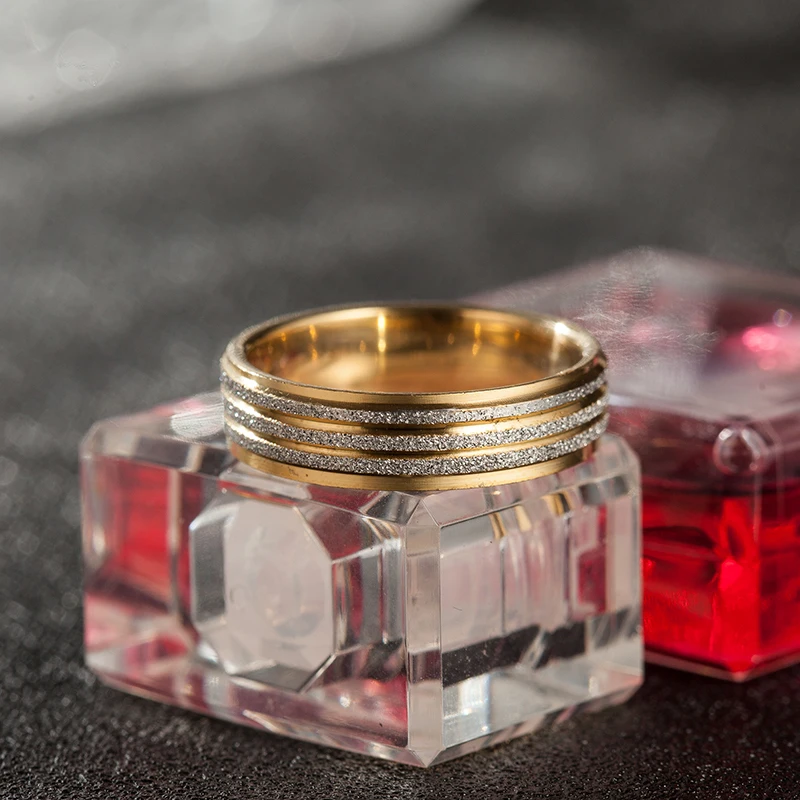 Никогда не выцветает 6 мм кольца из нержавеющей стали золото/серебро Цвет 2 линии модные свадебные кольца Мода для женщин вечерние ювелирные изделия оптом