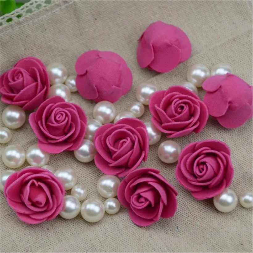 50PCS/Lot Artificial Mini PE Foam Rose Flower Head Handmade DIY Wedding Home Decoration DIY Scrapbooking Fake Flower Kiss Ball