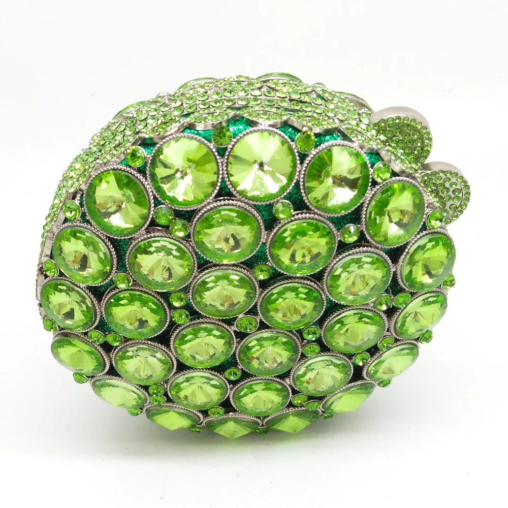 

Gift Box Women Circle Round Hollow Out Green Crystal Evening Bags Ladies Wedding Diamond Handbag Bridal Clutch Metal Clutches