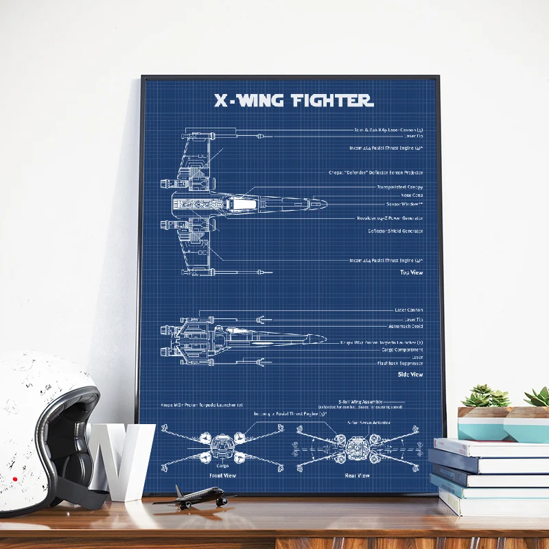

X-Wing Fighter Schematic Diagram Blueprint Vintage Posters Print Star Wars Movie Star Wars Canvas Painting Home Decor