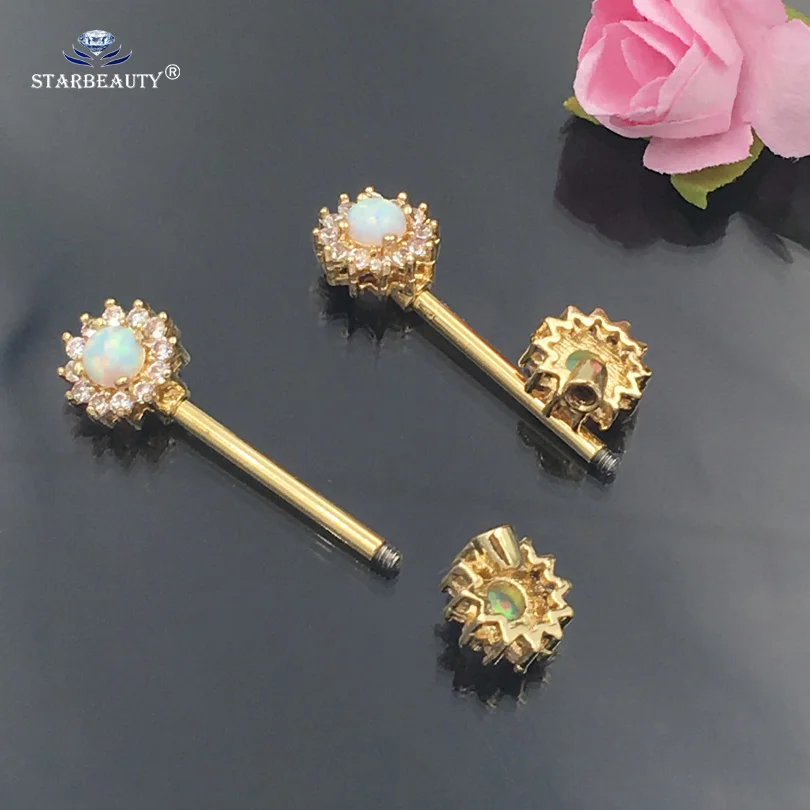 Starbeauty 2 шт 14 г белый опал ниппельные кольца пирсинг уха язык кольца ниппель пирсинг Бар серьги из хирургической стали ювелирные изделия с подвеской в виде соски