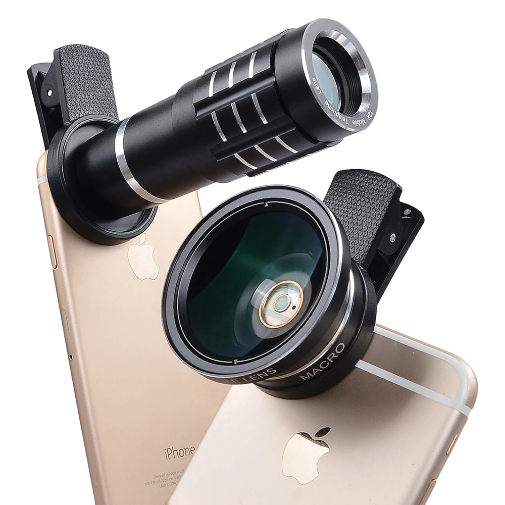 Universal 12X Optical Zoom Telescope Camera Lens with 0.45X wide angle and marco lens for smart