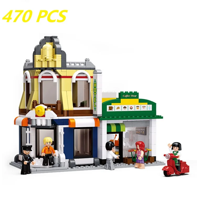 

470PCS Assemble City Series Cafe Hotel DIY Building Blocks Educational Toys Gift For Children