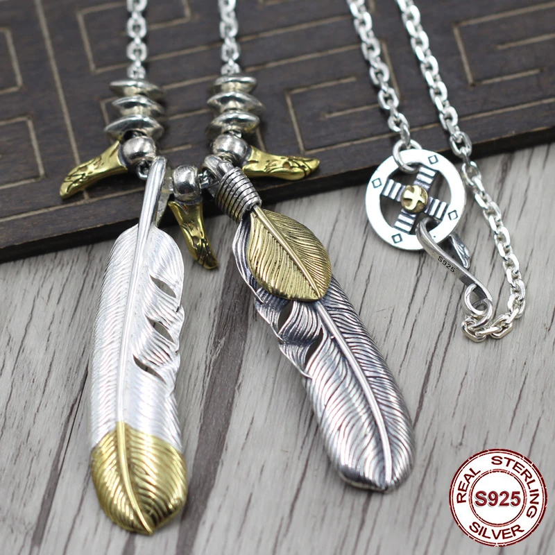 

S925 Sterling Silver Necklace Pendant Personality pop style Feather series Eagle cross wheel domineering modeling Send a gift