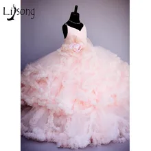 Г. Розовые Пышные Платья с цветочным рисунком для девочек, детские Бальные многоярусные платья с оборками и открытой спиной, платья для первого причастия для девочек на свадьбу