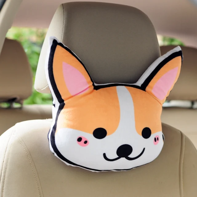 Lovely Dog Head Plush Pillows Cartoon Car Headrest Pillow Cushions Stuffed Animals Husky Dogs
