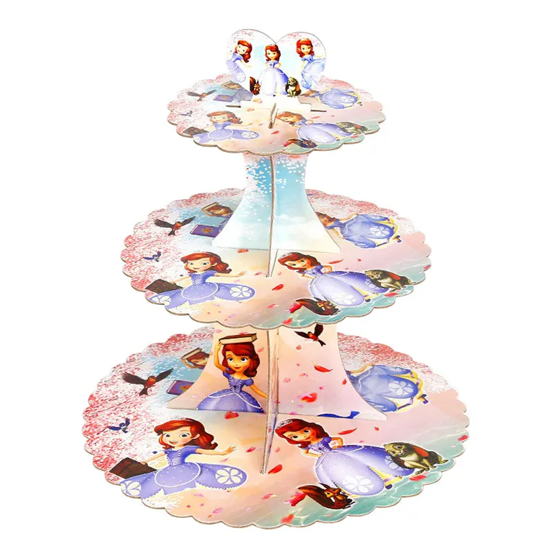 

princess sofia birthday cake decoration party supplies 3 tier cake stand paper fitting party tray cake food dessert plate supply