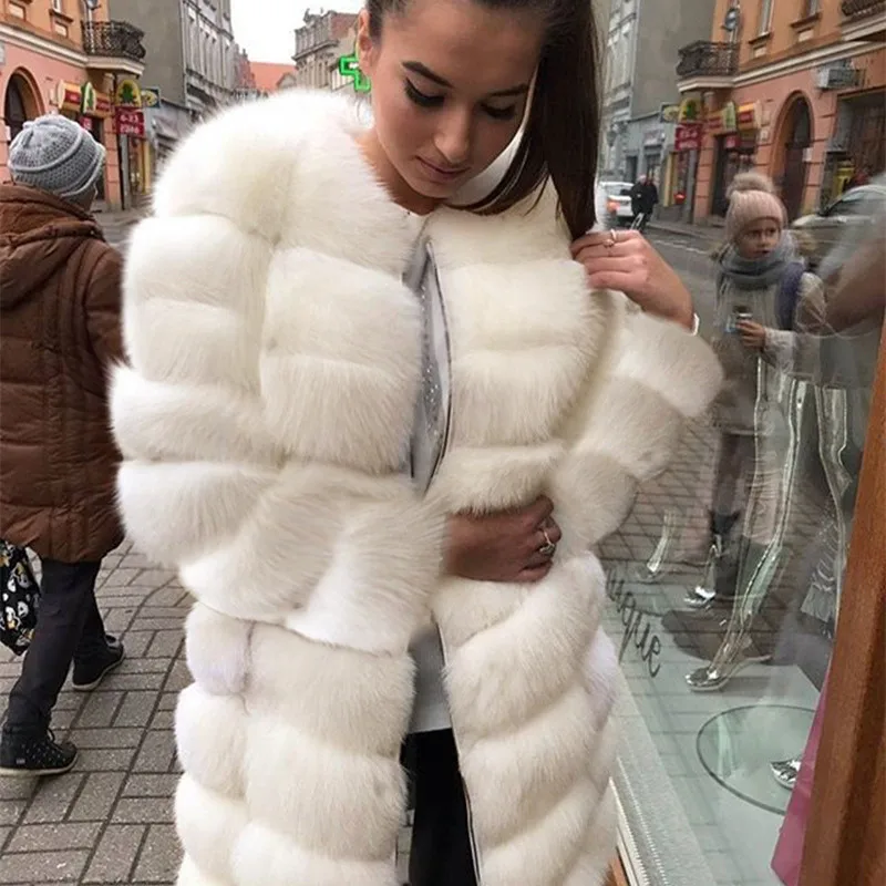 Chaud Imitation Solide Longues Fausse Mode Épais Manches Mince 2018 Blanc À Vintage Manteau Veste Femmes Des Vêtements Hiver En Fourrure Long qwUUgA7F