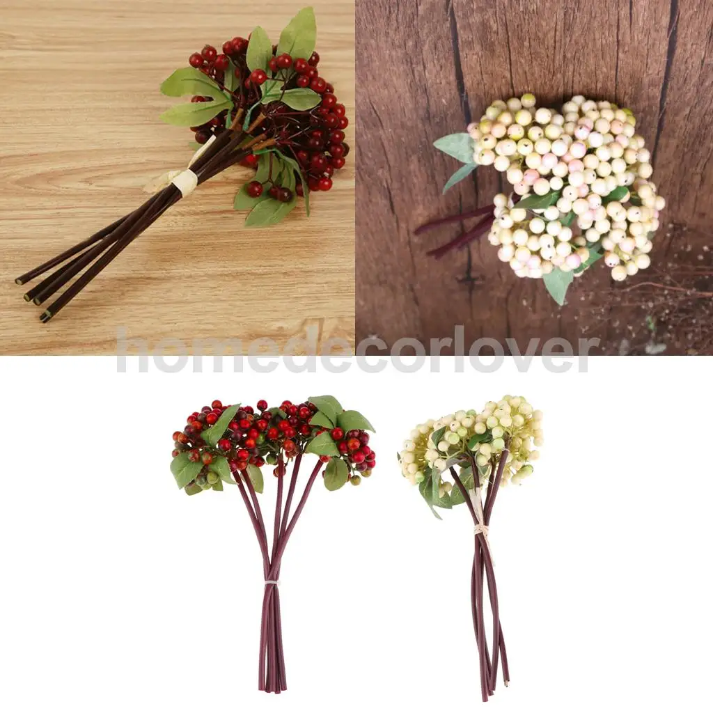 2pcs Long Stem Artificial Blueberries Fruits Bush Branch Fake Berries Flowers with Green Leaf Photo Props Holidays Decor