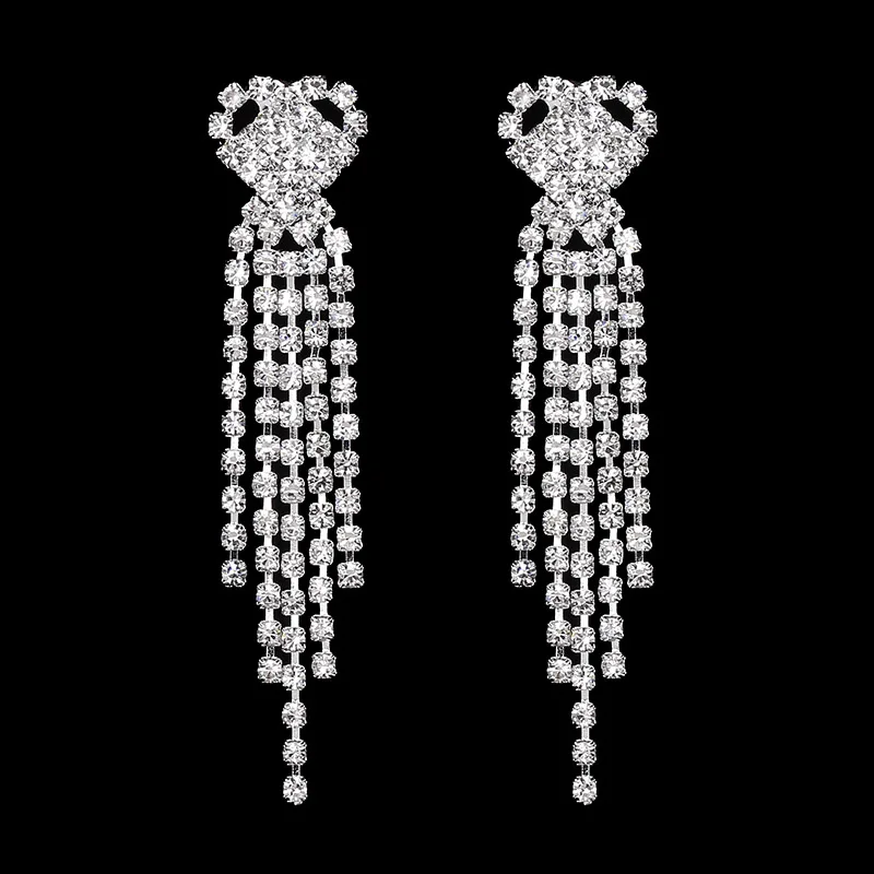 TREAZY, Длинные свадебные Висячие Серьги серебряного цвета с кристаллами для женщин, стразы, кисточки, висячие серьги, подарки для невесты, вечерние ювелирные изделия - Окраска металла: style 14--6.2cm
