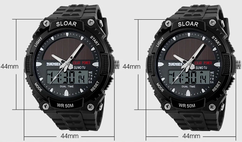  2018 New Solid Watches Men Clock Resin Atomic Solar Sports Watch 2 Time Zone Digital Led Quartz Men