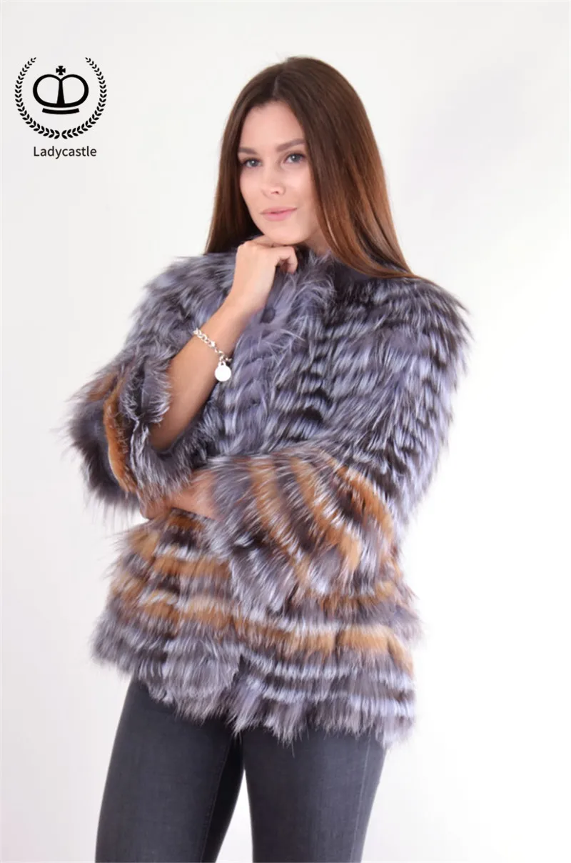 Top 2018 New Real Sliver Fox Fur Coat With O-Neck Collar Long Jacket Big Size For Women Down Fox Fur Coat From Natural Winter FC-044 14