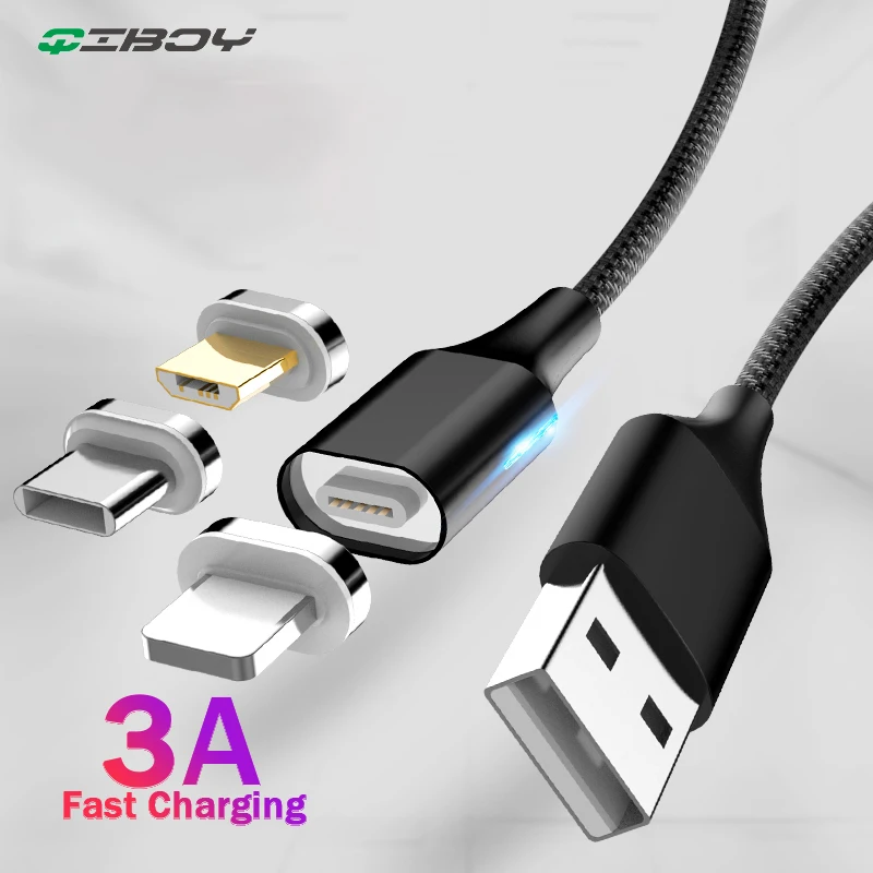 Магнитный кабель Micro USB 3A для быстрой зарядки и передачи данных зарядный Шнур iphone 7