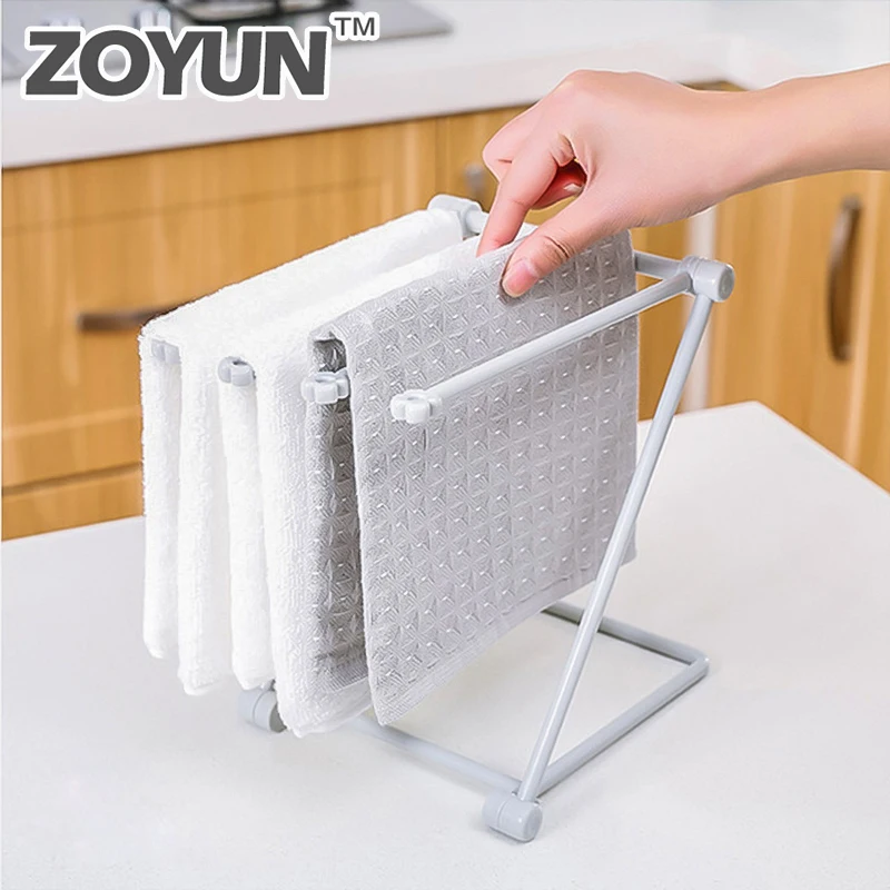 

ZOYUN Foldable Plastic Towel Storage Rack Folding Cup Holder Kitchen Sink Table Save Space Rag Drain Hanger Mug Organizer Rack
