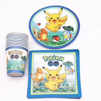 

40Pcs Pokemon go cartoon Party Decoration Plates Cups Napkins Cover Baby Shower Birthday Decors Kids Party Supplies