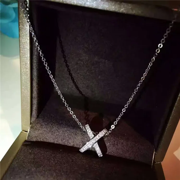

New Pure 925 Sterling Silver Jewelry For Women Small X Necklace Cubic Zirconia Mini Cross X Pandant Necklace Party Jewelry gift