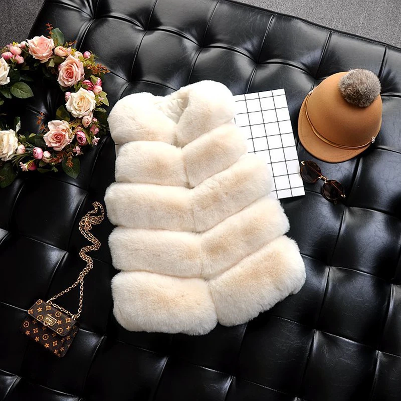 Children Vest Kids Girls Faux Fur Vest Coats Winter Warm Waistcoat Sleeveless Children Fur Jacket Baby Girls Outwear Clothes TZ246