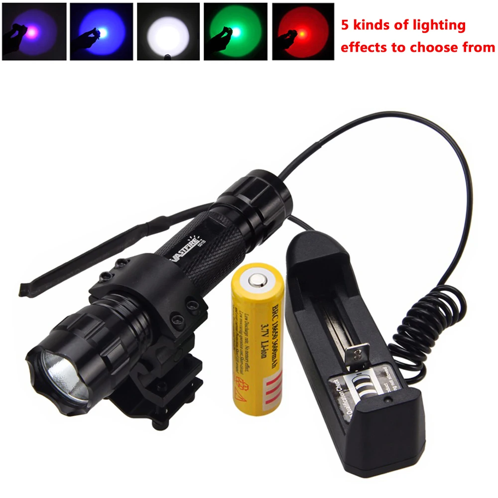 

LED Tactical Hunting Flashlight Waterproof Torch+Remote Pressure Switch+18650 Rechargeable Battery+Rifle Scope Mount+Charger