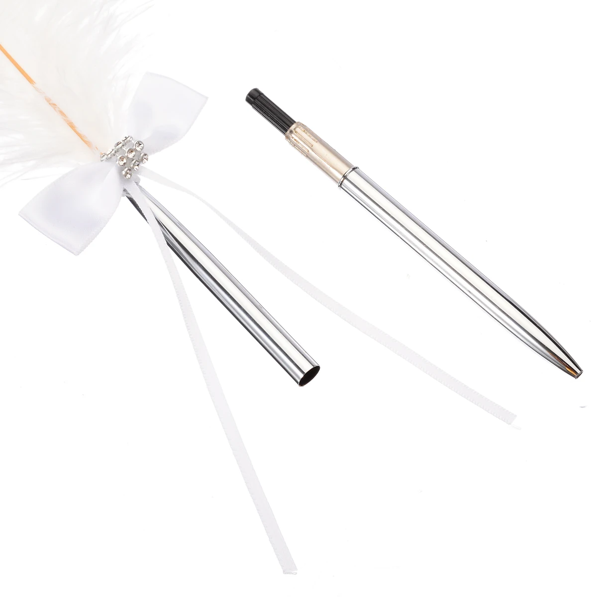 1pc Feather Wedding Guest Signing Pen Ostrich Quill Feather Bowknot Diamante Pen For School Party Stationery Gift